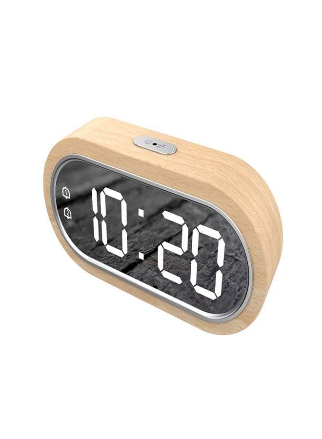 LANRU Beech Wood Digital Clock Dual Alarm Snooze USB Alarm Clock Table Thermometer Electronic LED Wooden Desk Clock 4-Level Brightness for Living Room Office - Image 1